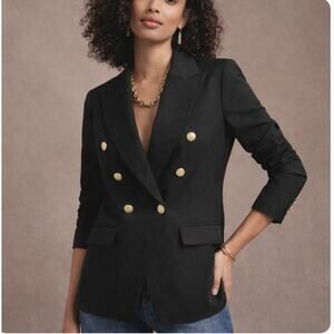 Banana Republic Double Breasted Captain's Blazer Gold Button Cotton BLACK NWT 14